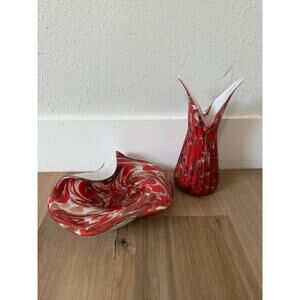 Murano Fratelli Toso Vintage Bright Red Copper Flecks Italian Art Glass